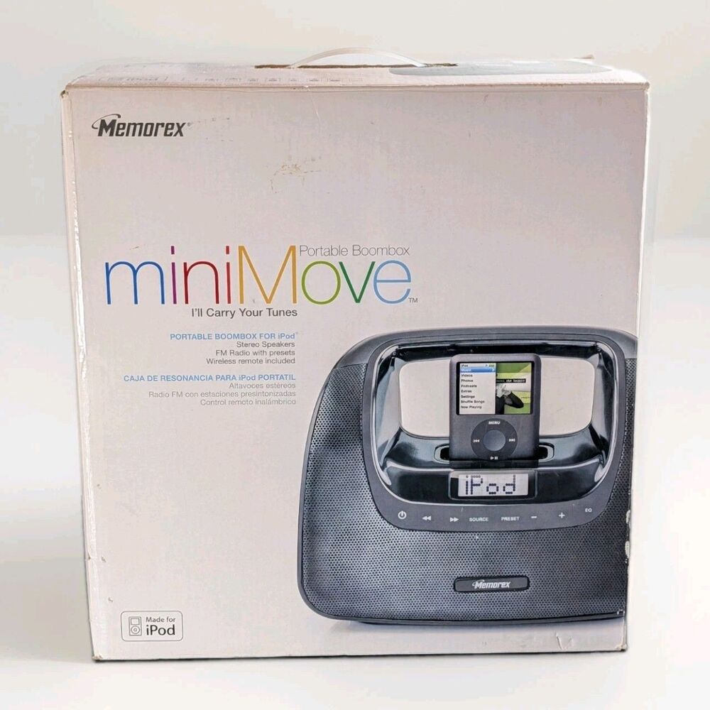 Memorex MiniMove Portable iPod Boombox Mi3x-BLK New Open Box With Remote